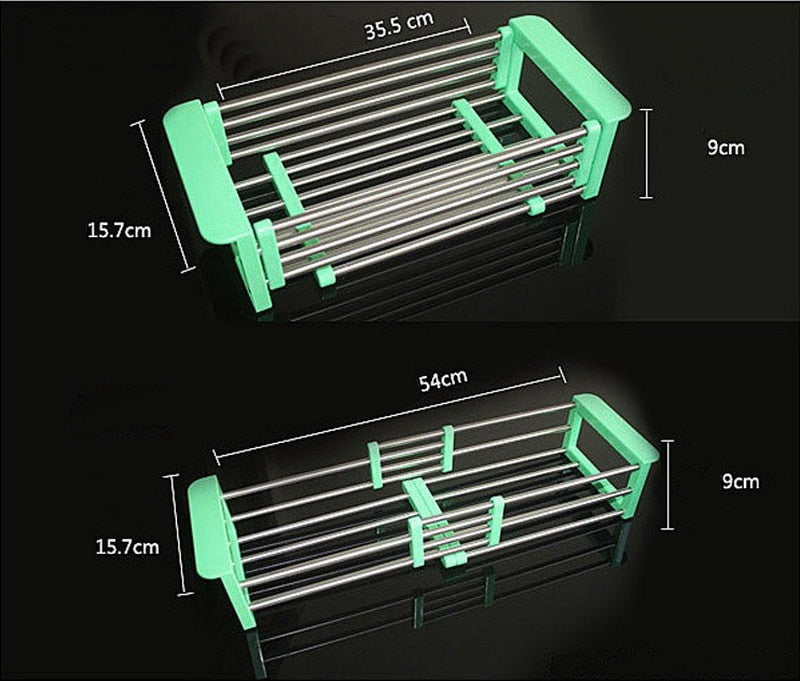 Stainless Steel Adjustable Telescopic Kitchen Over Sink Dish Drying Rack Insert Storage Organizer Fruit Vegetable Tray Drainer