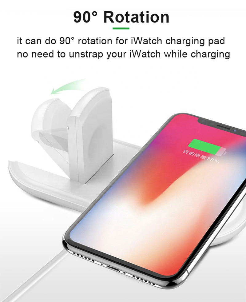 10W Fast 2 in 1 Wireless Charger Charging Pad for Smart Phone and Apple Watch